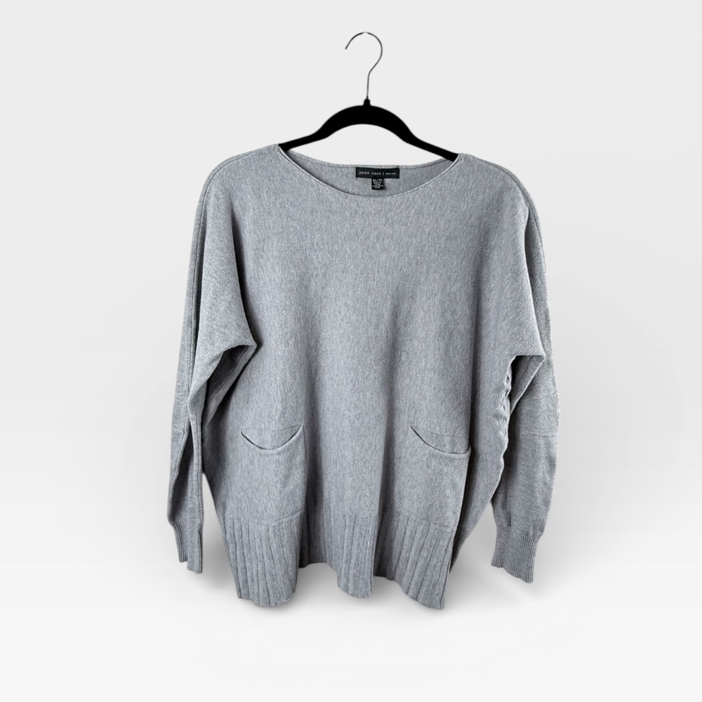 Joan Vass Sweater Grey Knit Scoop Neck Long Sleeve‎ (H)